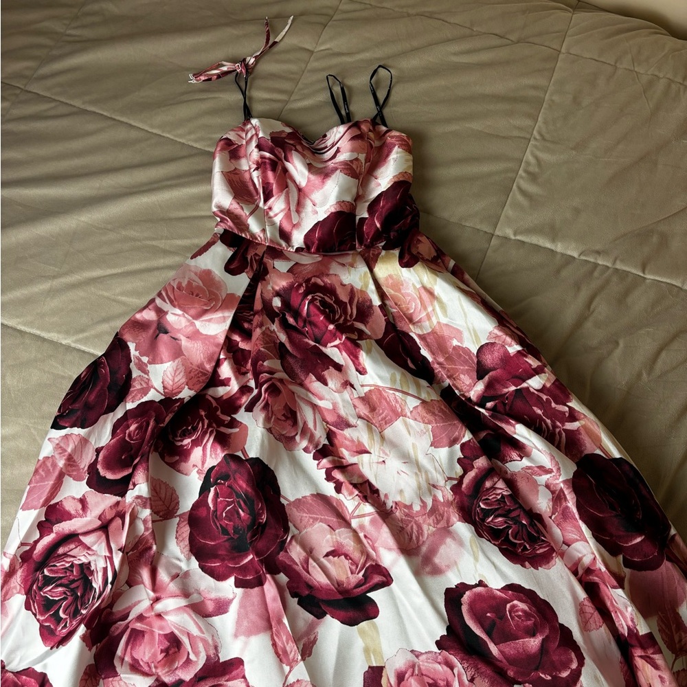 Floral Pink and White Prom Dress